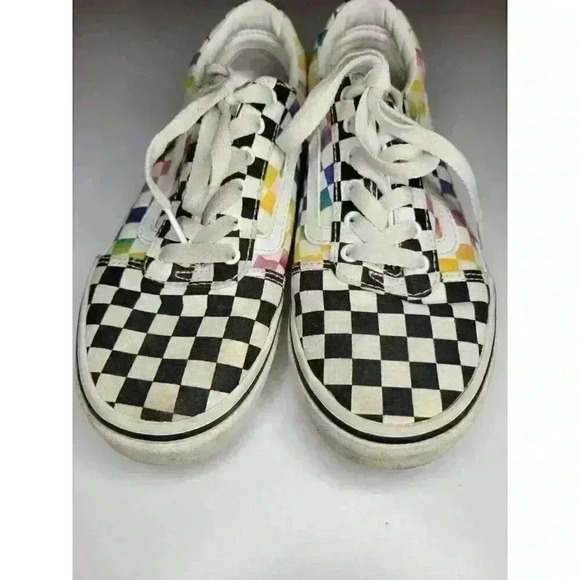 Vans Ward Rainbow Checkered Black White Multi Canvas Missy Sneakers Size 3 - Picture 4 of 7